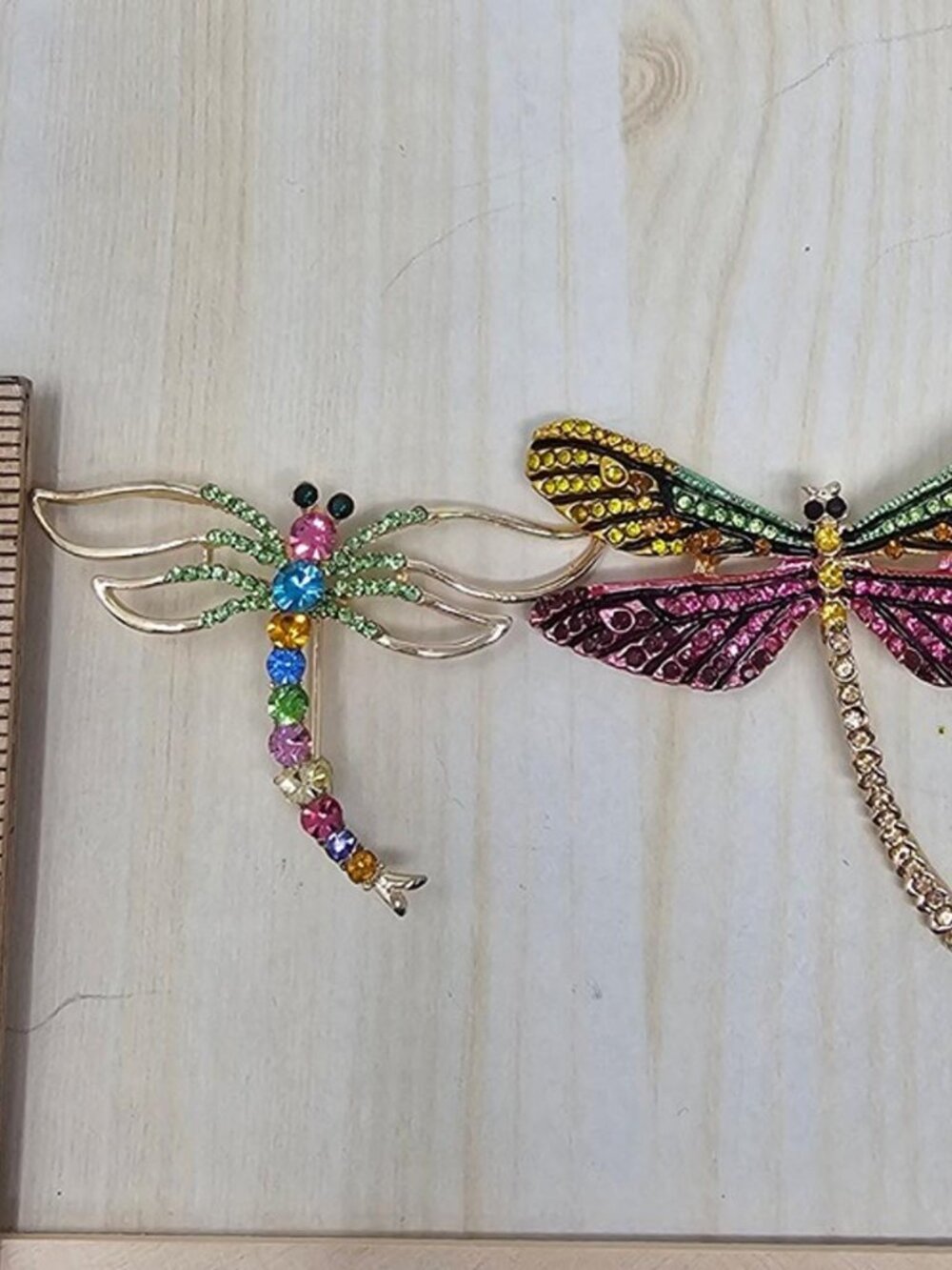 Dragonfly Brooch Set – Two Colorful Rhinestone Statement Pins - Picture 2 of 6